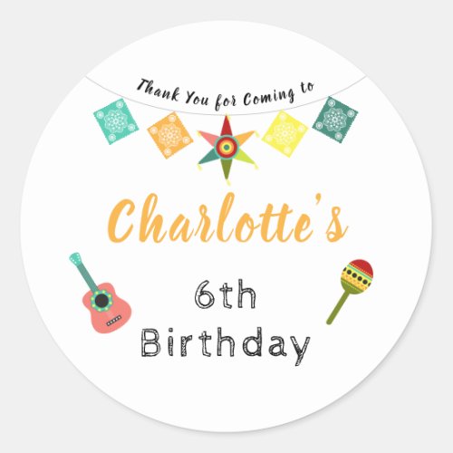 Fiesta Fun Colorful Kids Birthday Party Thank You Classic Round Sticker