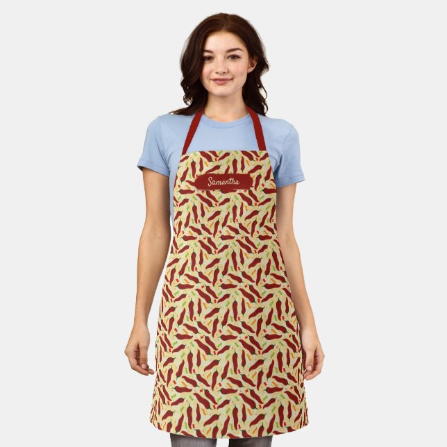 Fiesta Fun Red Chile Pattern Apron (Worn)