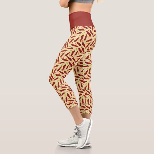 Fiesta Fun Red Chile Pattern Capri Leggings