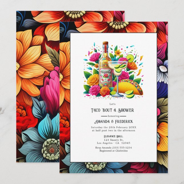 Fiesta Fun Tacos & Tequila Couple’s Shower Invitation (Front/Back)