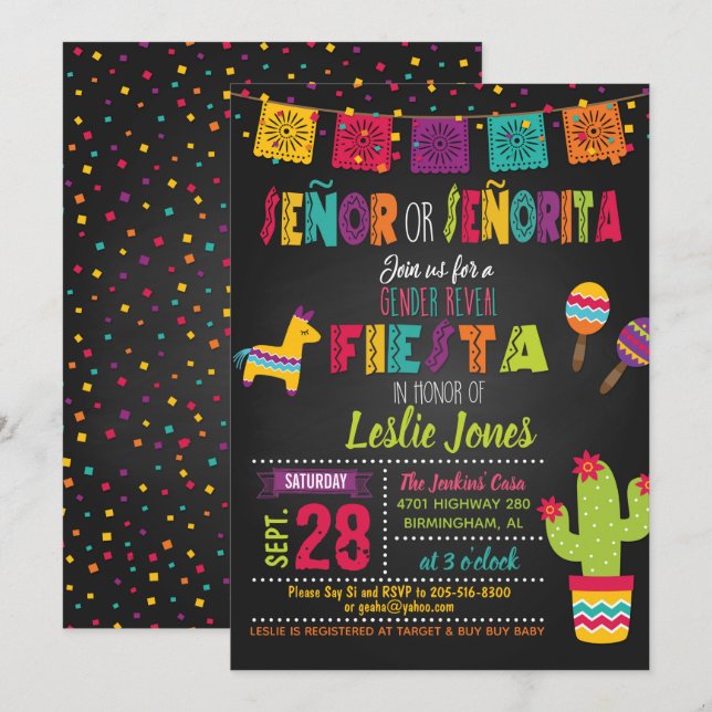 Fiesta Gender Reveal Invitation (Front/Back)