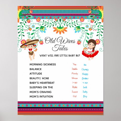 Fiesta Gender Reveal Old Wives Tales Board Poster
