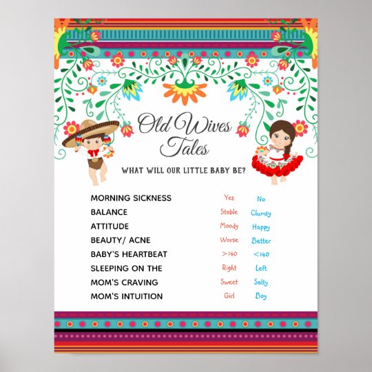 Fiesta Gender Reveal Old Wives Tales Board Poster 2190