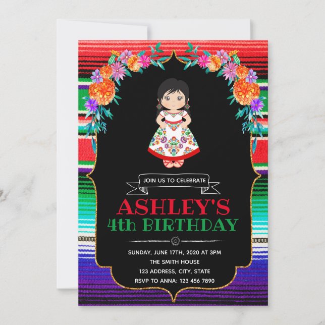 Fiesta girl birthday invitation (Front)