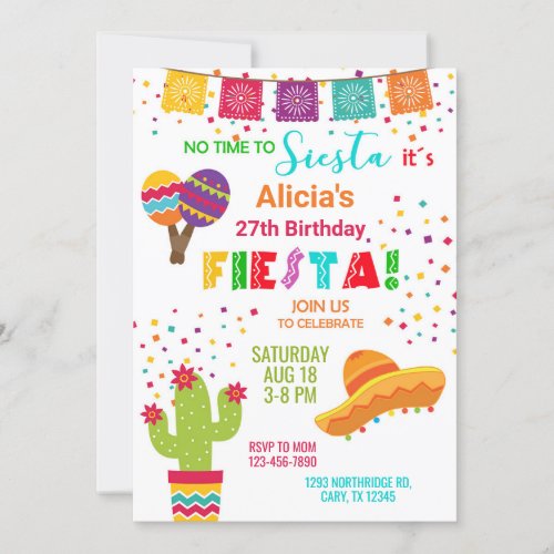 Fiesta girl birthday invitation any age birthday invitation