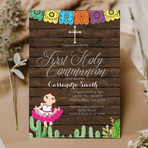 Fiesta Girl First Holy Communion Invitation