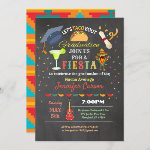 Fiesta graduation chalkboard taco invitation