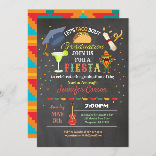 Fiesta graduation chalkboard taco invitation (Front/Back)