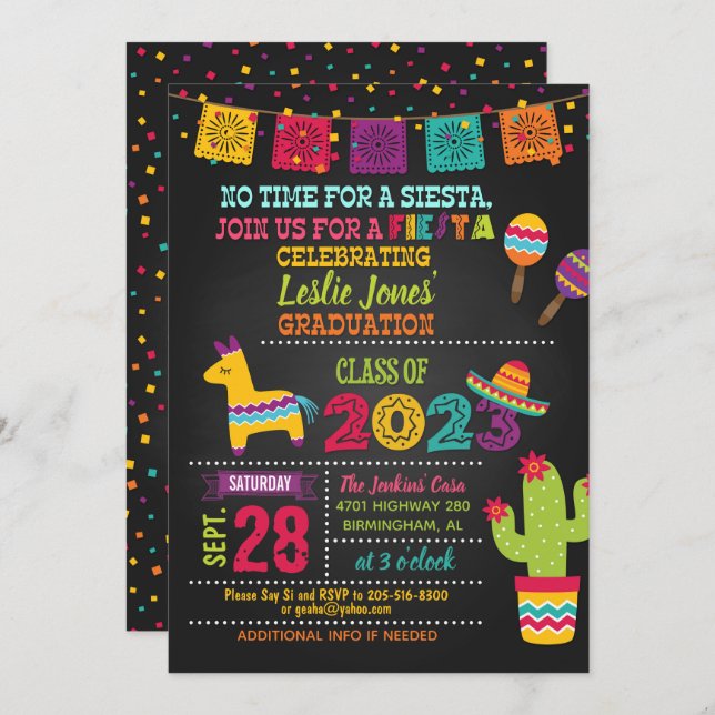 Fiesta Graduation Invitation - Blk (2023) (Front/Back)