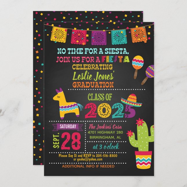 Fiesta Graduation Invitation - Blk (2025) (Front/Back)