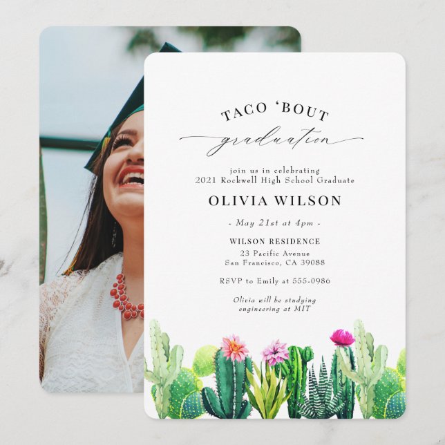 Fiesta Graduation Taco 'Bout Cactus Invitation (Front/Back)