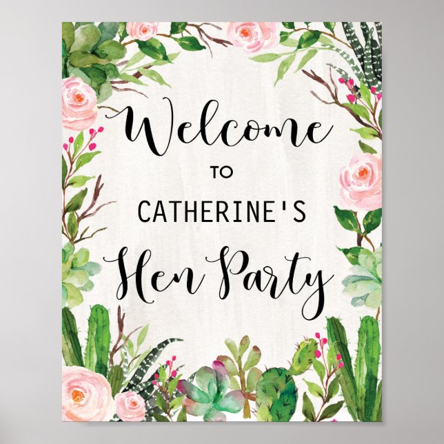 Fiesta Hen Party Hens Night Welcome Poster Cactus (Front)