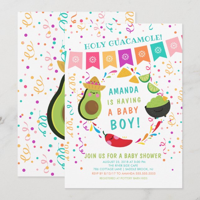 Fiesta Holy Guacamole Baby Shower Invitation (Front/Back)