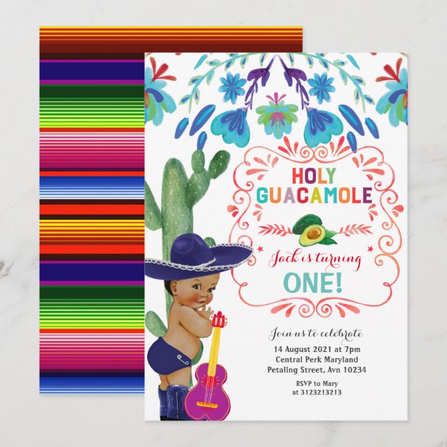 Fiesta Holy Guacamole Birthday Baby boy Invitation (Front/Back)