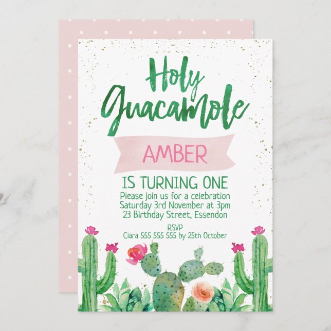 Fiesta Holy Guacamole Birthday Invitation (Front/Back)