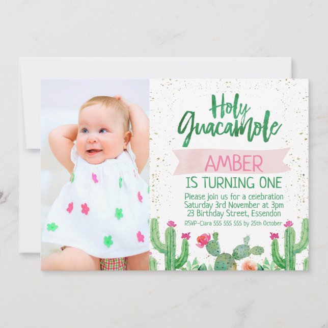 Fiesta Holy Guacamole Photo Birthday Invitation (Front)