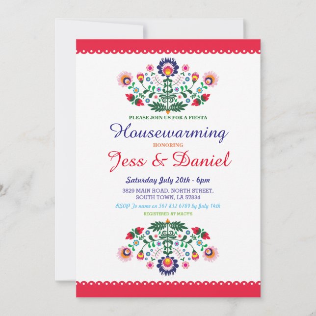 Fiesta Housewarming Party Mexican Floral Invite (Front)