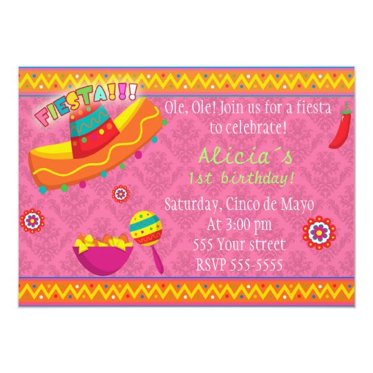 Fiesta Invitation Girl Birthday Party Mexican Pink