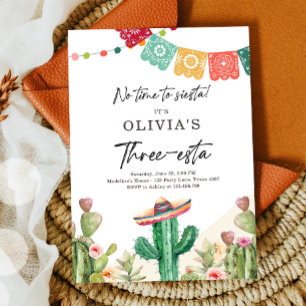 Fiesta Invitation Three-esta Birthday 3rd Mexican 
