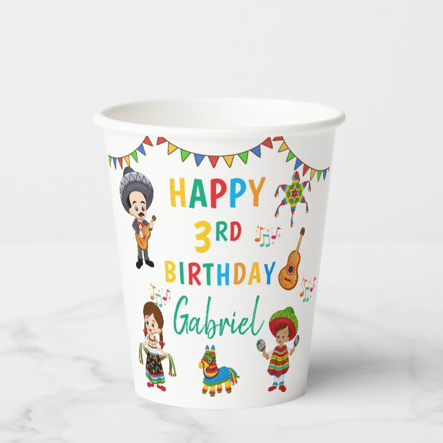 Fiesta kids birthday party paper cups (Front)