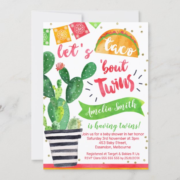 Fiesta Lets Taco Bout Twins Baby Shower Invitation