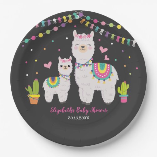 Fiesta Llama Baby Girl Shower Cactus Alpaca Party Paper Plates