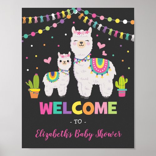 Fiesta Llama Baby Shower  Cactus Alpaca Birthday Poster