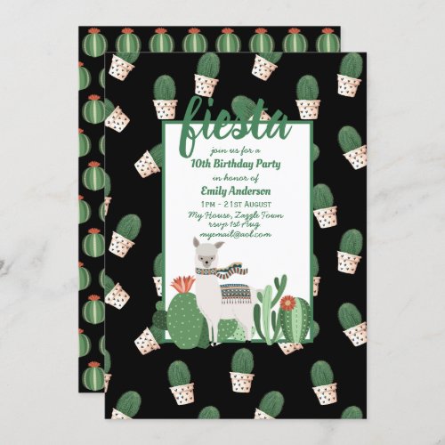 Fiesta Llama Birthday Invitation Fun Cute Cactus