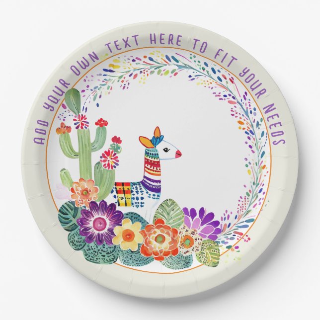 FIESTA  Llama Cacti Flowers Paper Plates (Front)