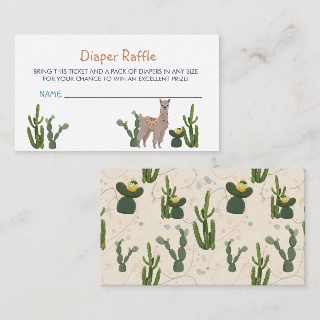 Fiesta Llama Cactus Diaper Raffle Enclosure Card (Front/Back)