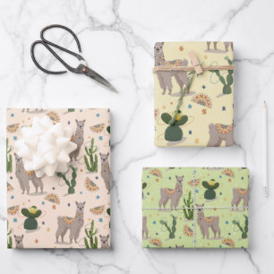 Fiesta Llama Cactus  Wrapping Paper Sheets