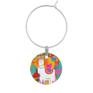 Fiesta Llama Cinco De Mayo Birthday Party Cute Wine Charm