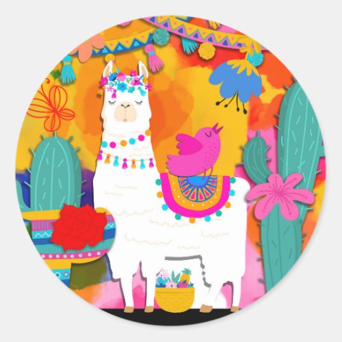 Fiesta Llama Cinco De Mayo Birthday Party Favor Classic Round Sticker