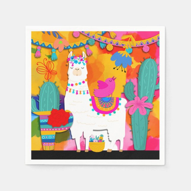 Fiesta Llama Cinco De Mayo Birthday Party Napkins (Front)