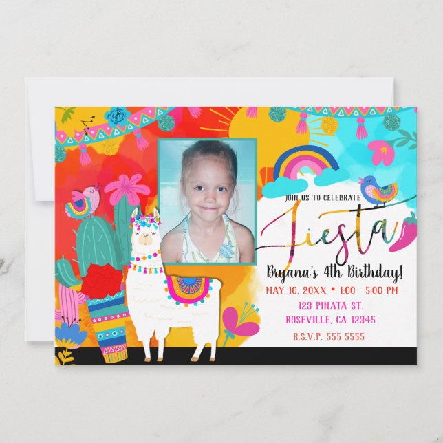 Fiesta Llama Cinco De Mayo Birthday Party Photo Invitation (Front)