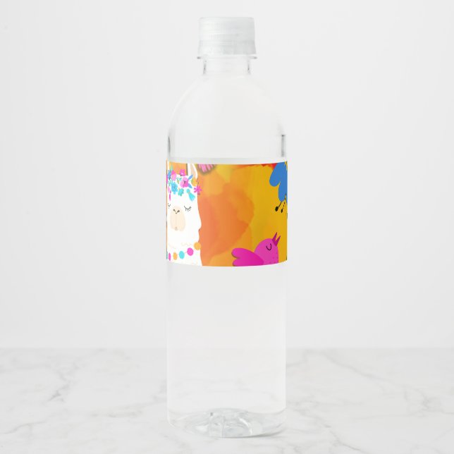 Fiesta Llama Cinco De Mayo Birthday Party Water Bottle Label (Front)