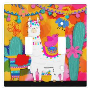 Fiesta Llama Cinco De Mayo Colorful Fun Watercolor Light Switch Cover