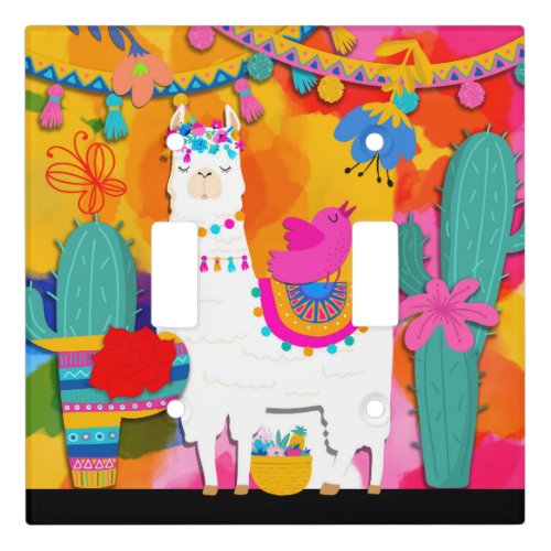 Fiesta Llama Cinco De Mayo Colorful Fun Watercolor Light Switch Cover