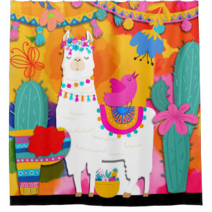 Fiesta Llama Cinco De Mayo Colorful Fun Watercolor Shower Curtain