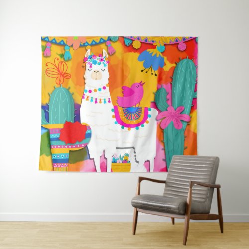 Fiesta Llama Colorful Birthday Party Backdrop