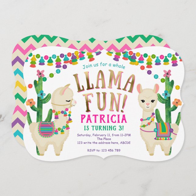 Fiesta Llama Fun birthday party Invitation (Front/Back)