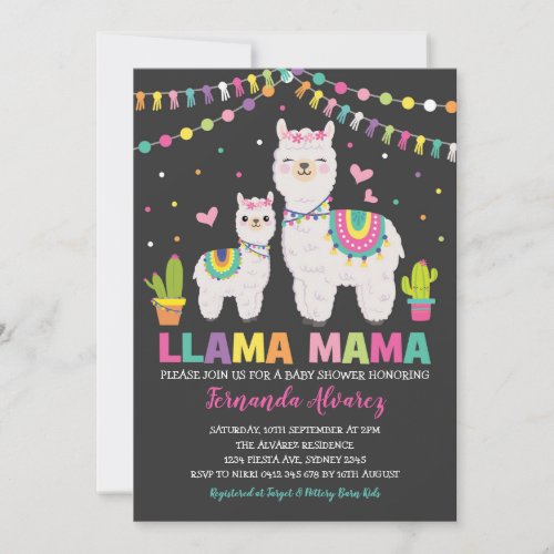 Fiesta Llama Girl Baby Shower  Cactus Alpaca Invitation