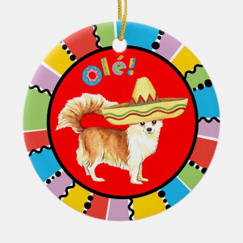 Fiesta Long Coat Chihuahua Ceramic Ornament