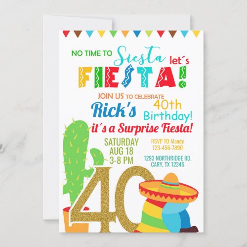 Fiesta man  male 40th birthday invitation invita invitation