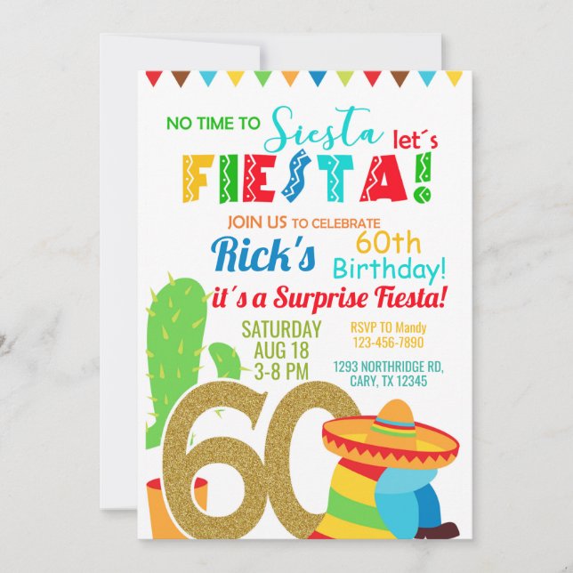Fiesta man / male 60th birthday invitation. invita invitation (Front)