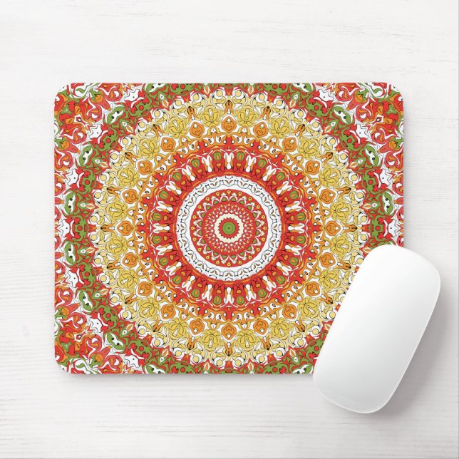 Fiesta Mandala Pattern in Red, Yellow, and Green Mouse Pad (With Mouse)