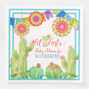 Fiesta Margarita Boy Baby Shower Cactus Pennants Paper Dinner Napkins