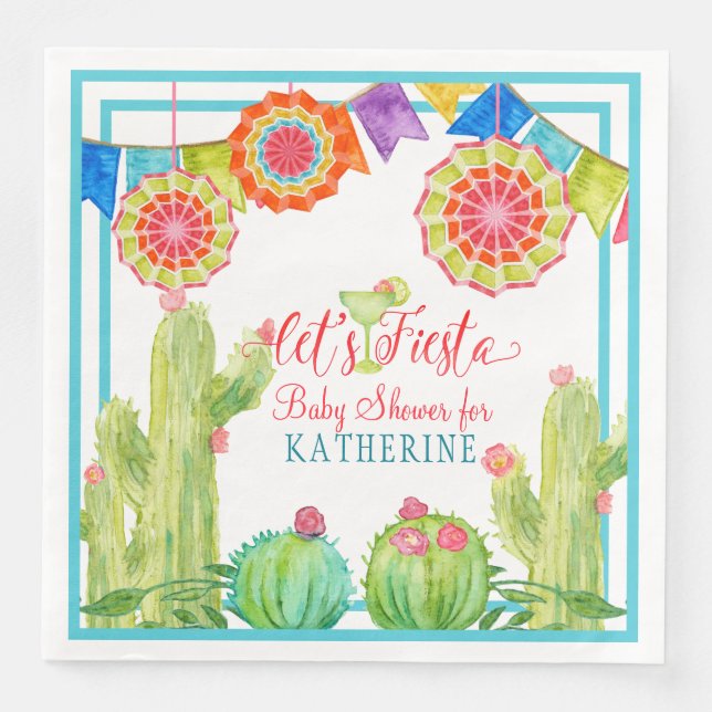 Fiesta Margarita Boy Baby Shower Cactus Pennants Paper Dinner Napkins (Front)