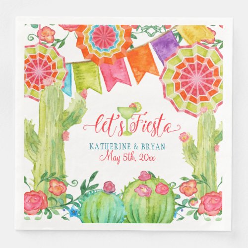 Fiesta Margarita Bridal Shower Cactus Floral Art Paper Dinner Napkins
