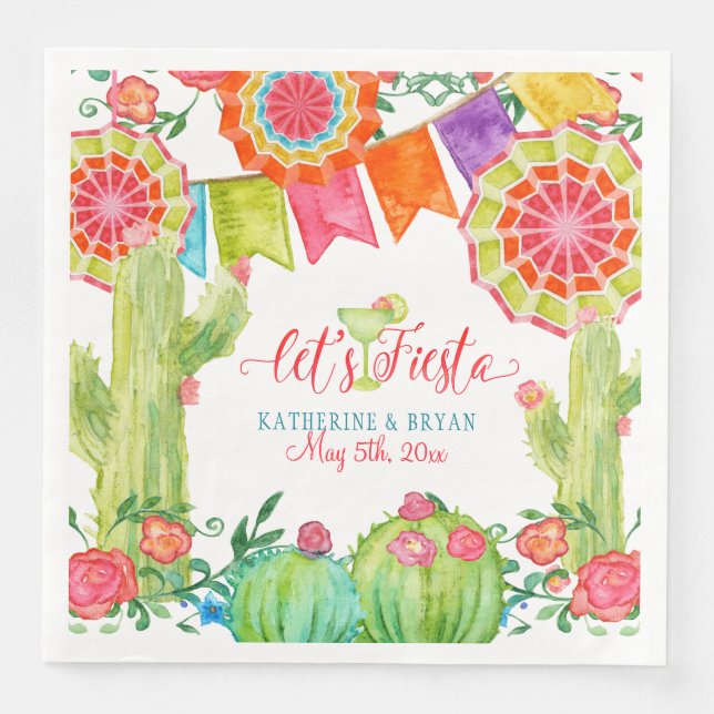 Fiesta Margarita Bridal Shower Cactus Floral Art Paper Dinner Napkins (Front)